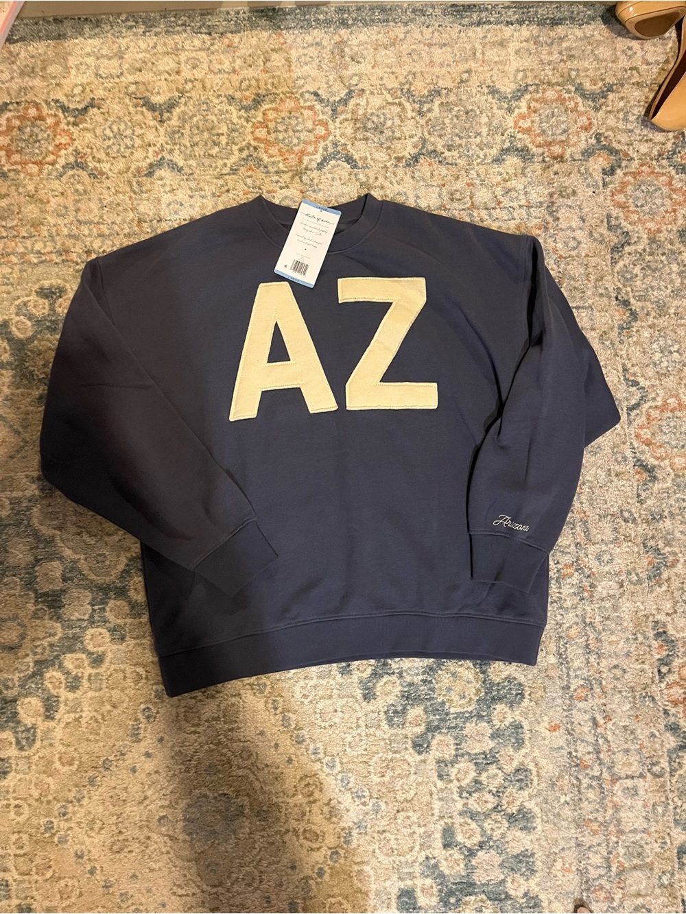 State of Mind Navy Crewneck Sweatshirt with Cream 'AZ' Appliqué
